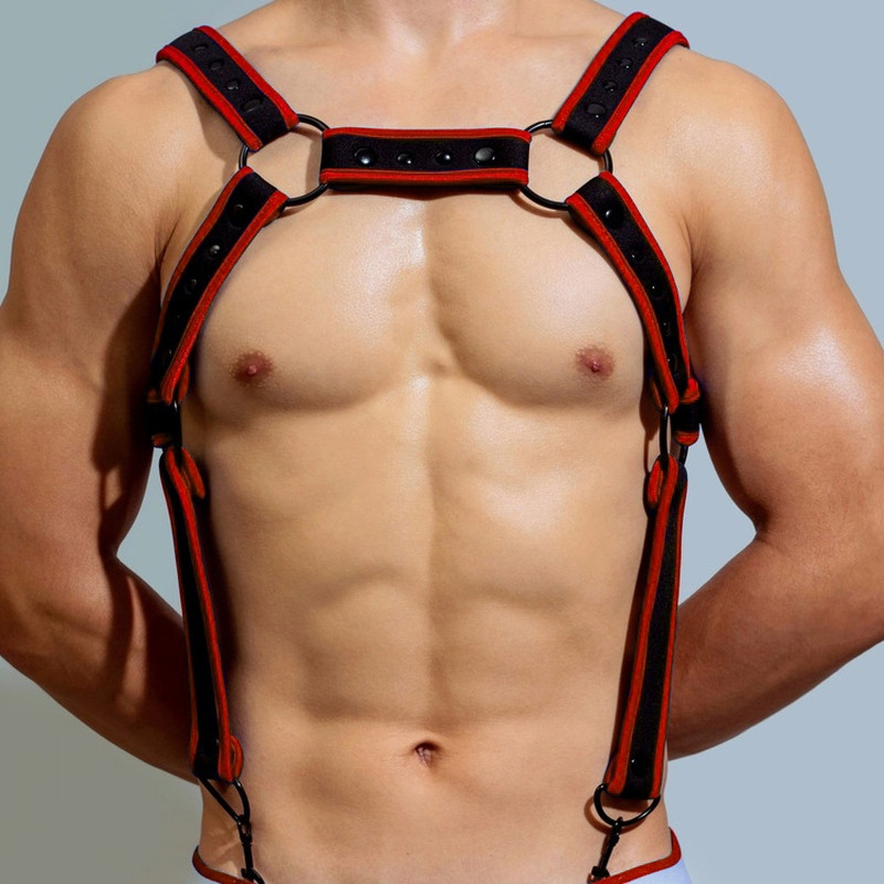 BDSMaster Harnais en néoprène Neo Chest Noir-Rouge